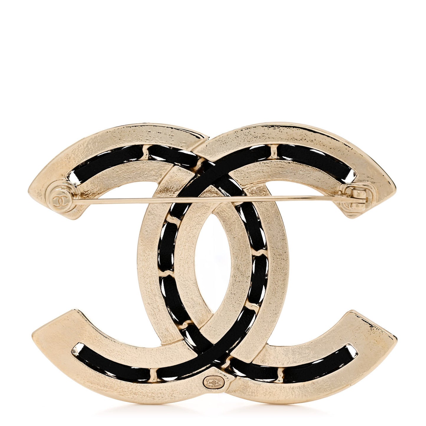 Lambskin Enamel CC Brooch Gold Black Orange