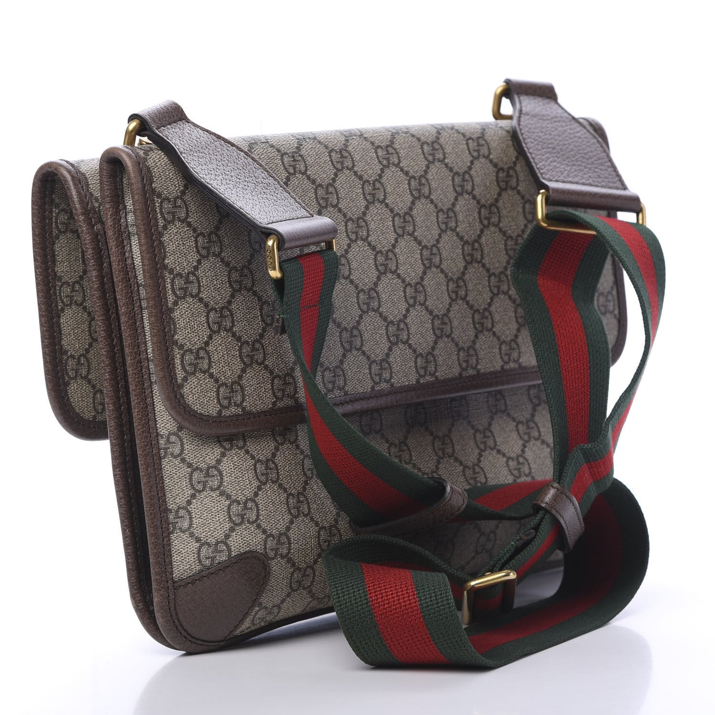 GG Supreme Monogram Web Neo Vintage Double Flap Messenger Bag Beige New Acero