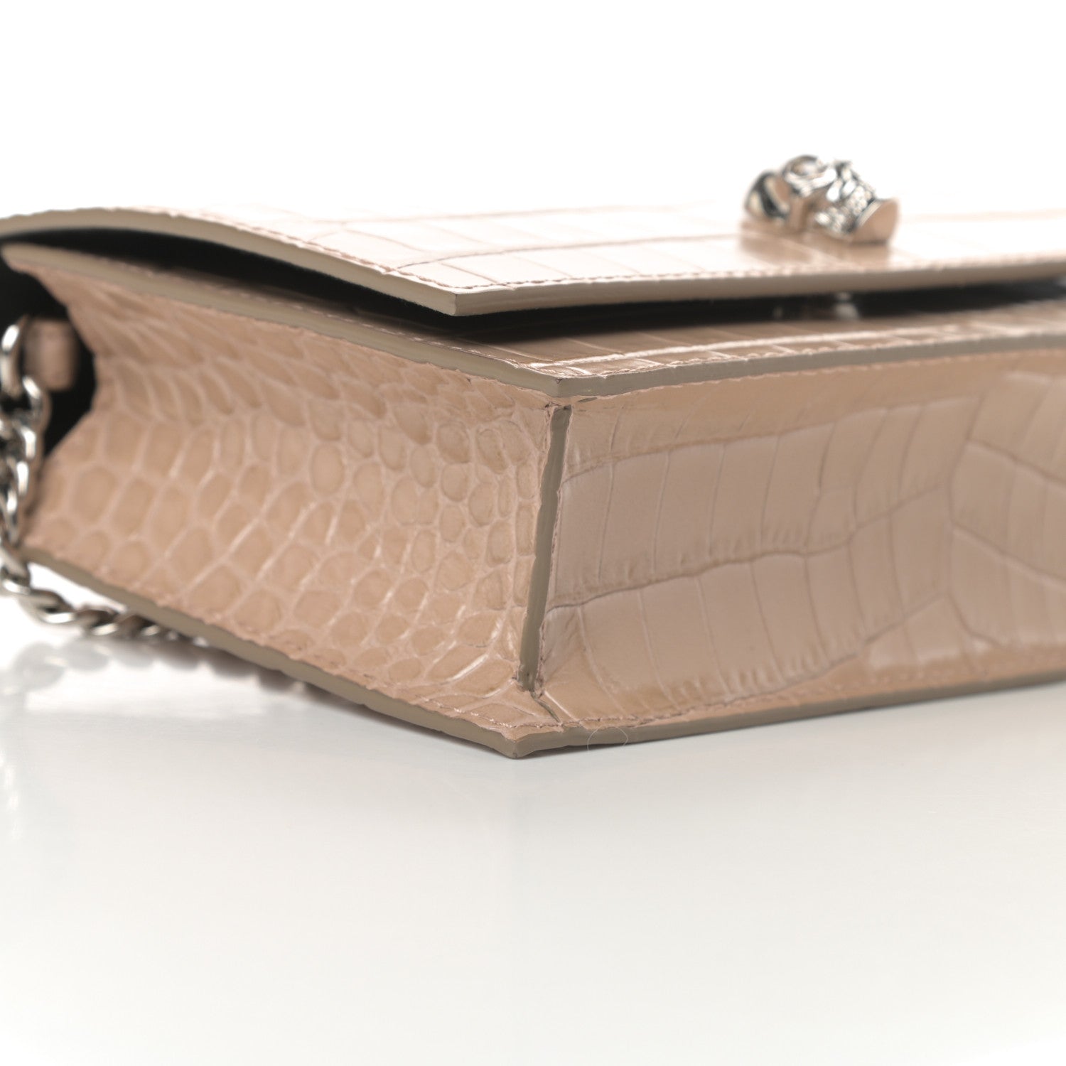 Alexander McQueen Calfskin Crocodile Embossed Skull Mini Crossbody Bag Beige 8 of 10