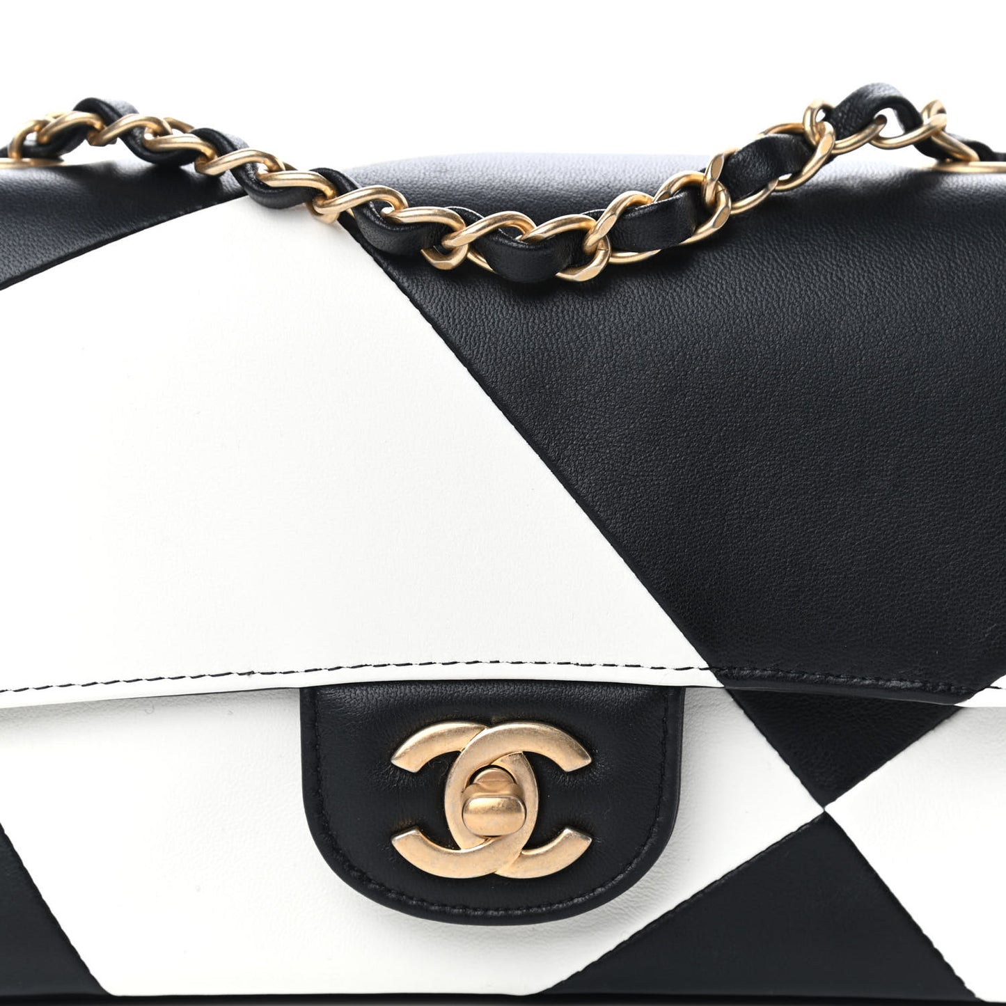 Lambskin Geometric Patchwork Mini Flap Black White