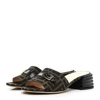Fendi Jacquard Calfskin FF Crocodile Embossed Promenade Slide Sandals 36 Tobacco Moro Black 3 of 8