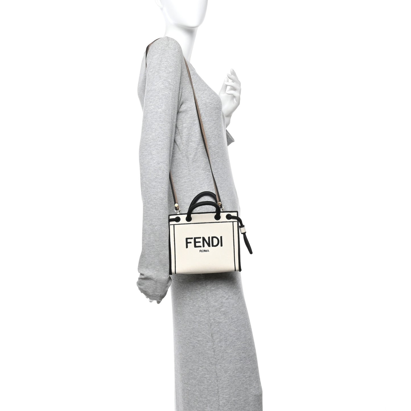 Fabric Jacquard Mini Roma Shopper Tote Natural Black