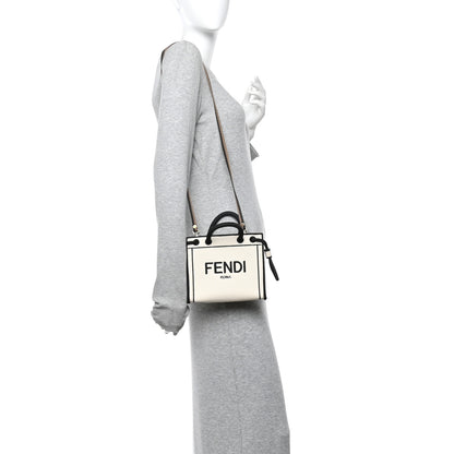 Fendi Fabric Jacquard Mini Roma Shopper Tote Natural Black 2 of 14