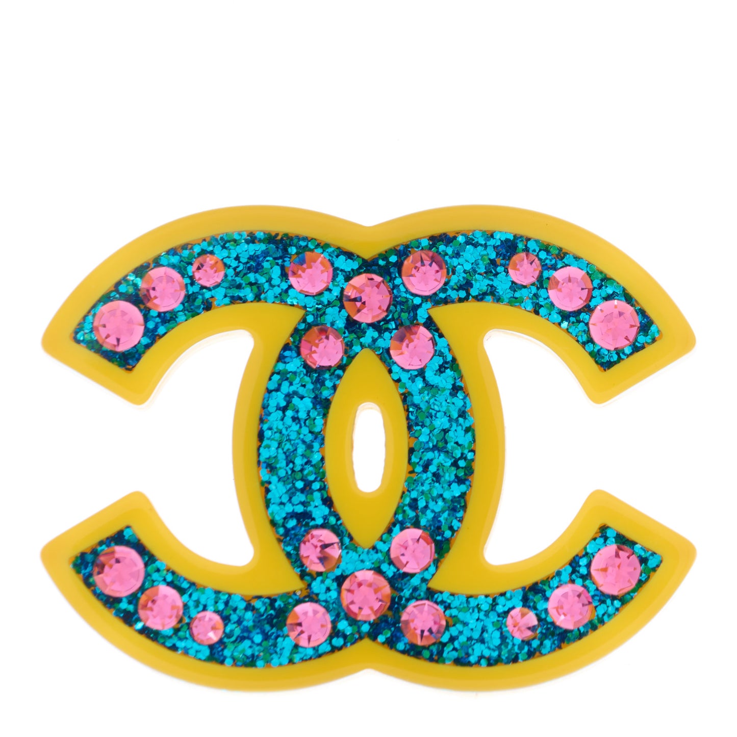 Resin Glitter Crystal CC Brooch Yellow Blue