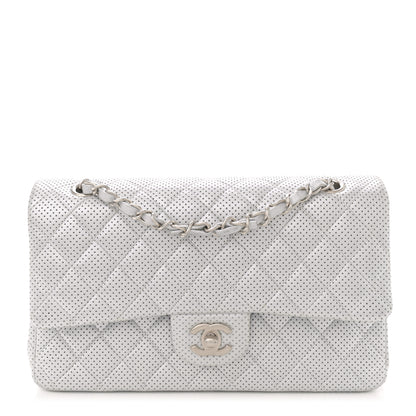 Chanel Metallic Lambskin Perforated Medium Double Flap Light Silver 1 of 10