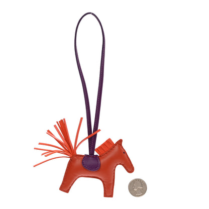 Hermes Milo Lambskin Grigri Rodeo Horse Bag Charm PM Cornaline Orange Poppy Violet 2 of 5