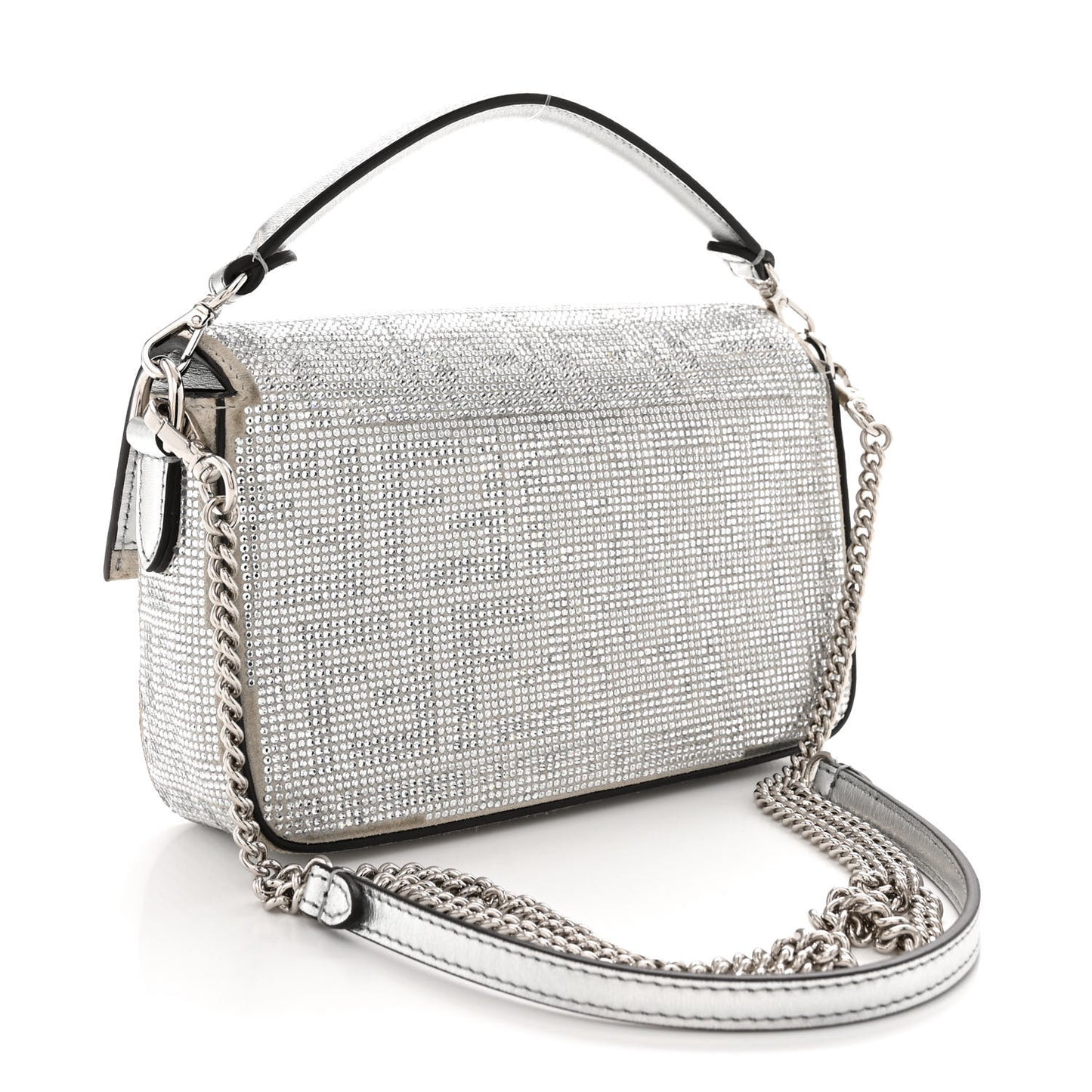 Crystal Vitello Laminato FF Mini Baguette Crystal Argento
