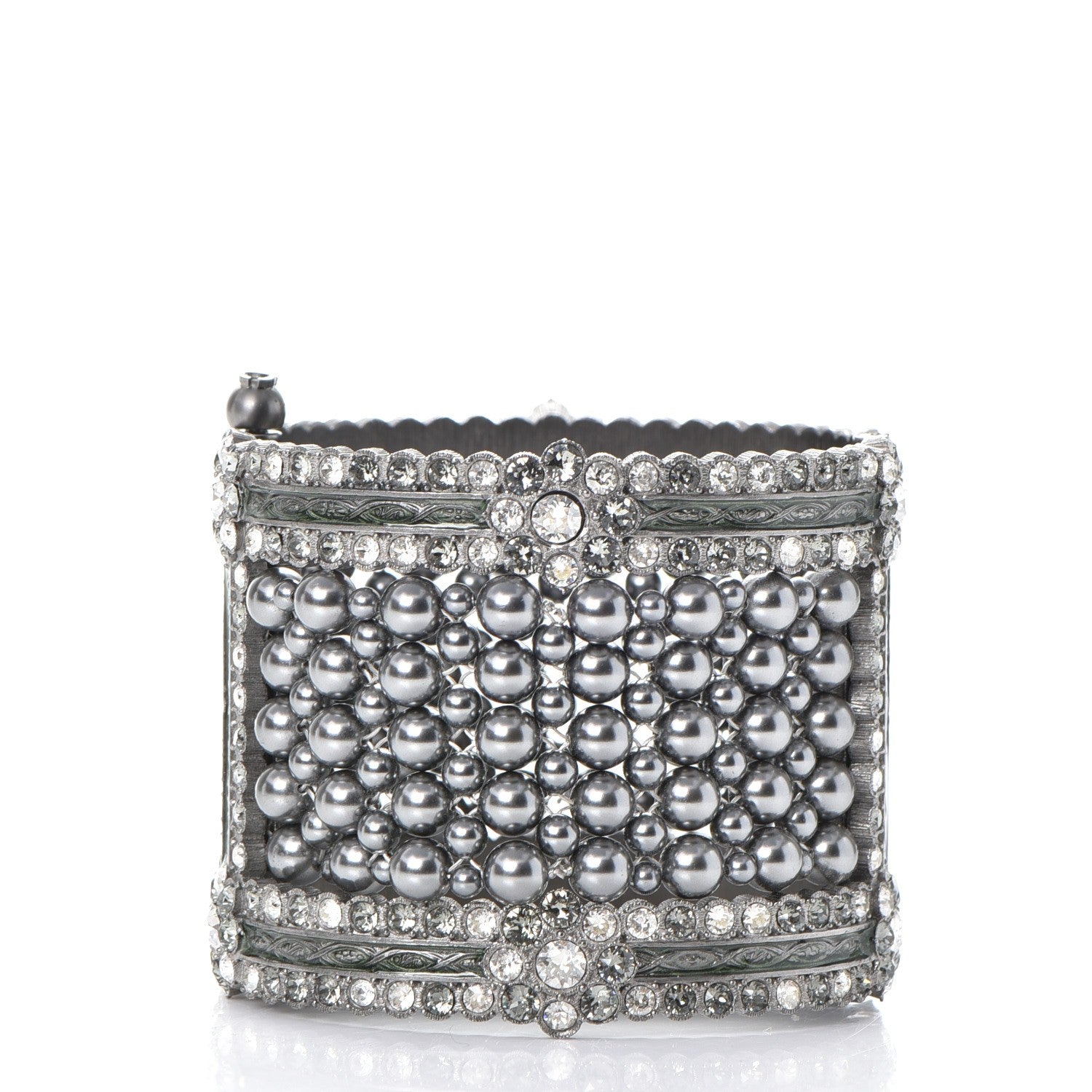 Chanel Ruthenium Beaded Crystal CC Wide Cuff 3 of 5