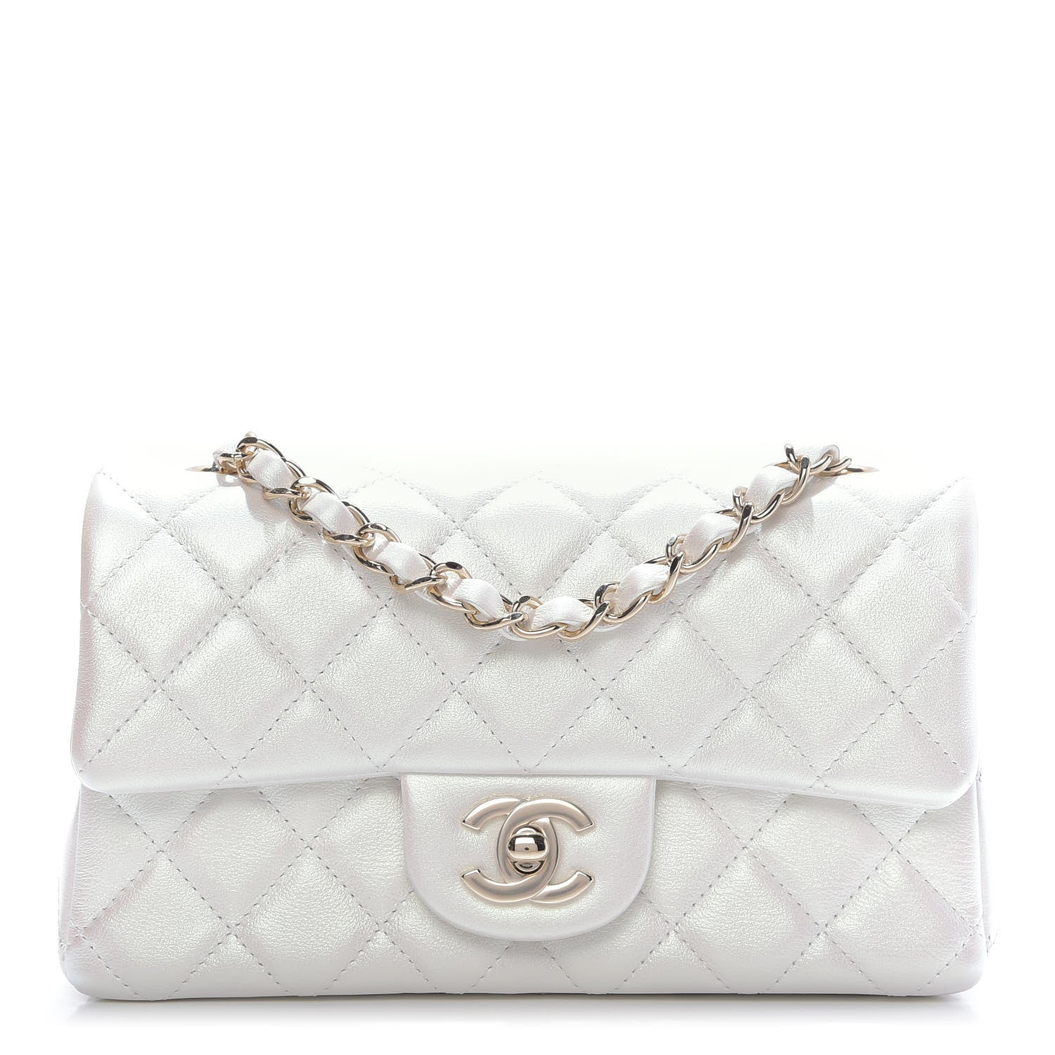 Chanel Iridescent Calfskin Quilted Mini Rectangular Flap White 1 of 9