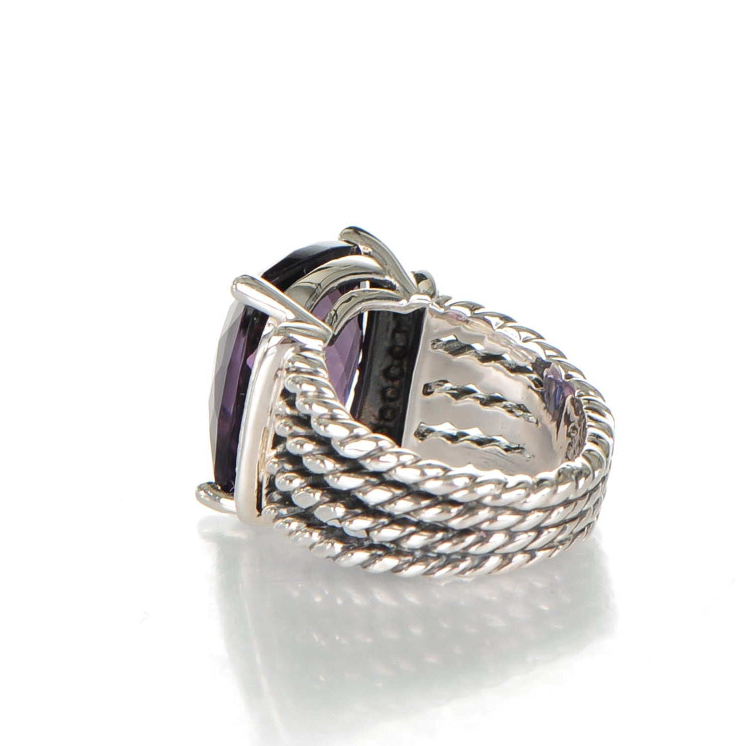David Yurman Sterling Silver Diamond Amethyst 16mm Wheaton Ring 49 5 3 of 5