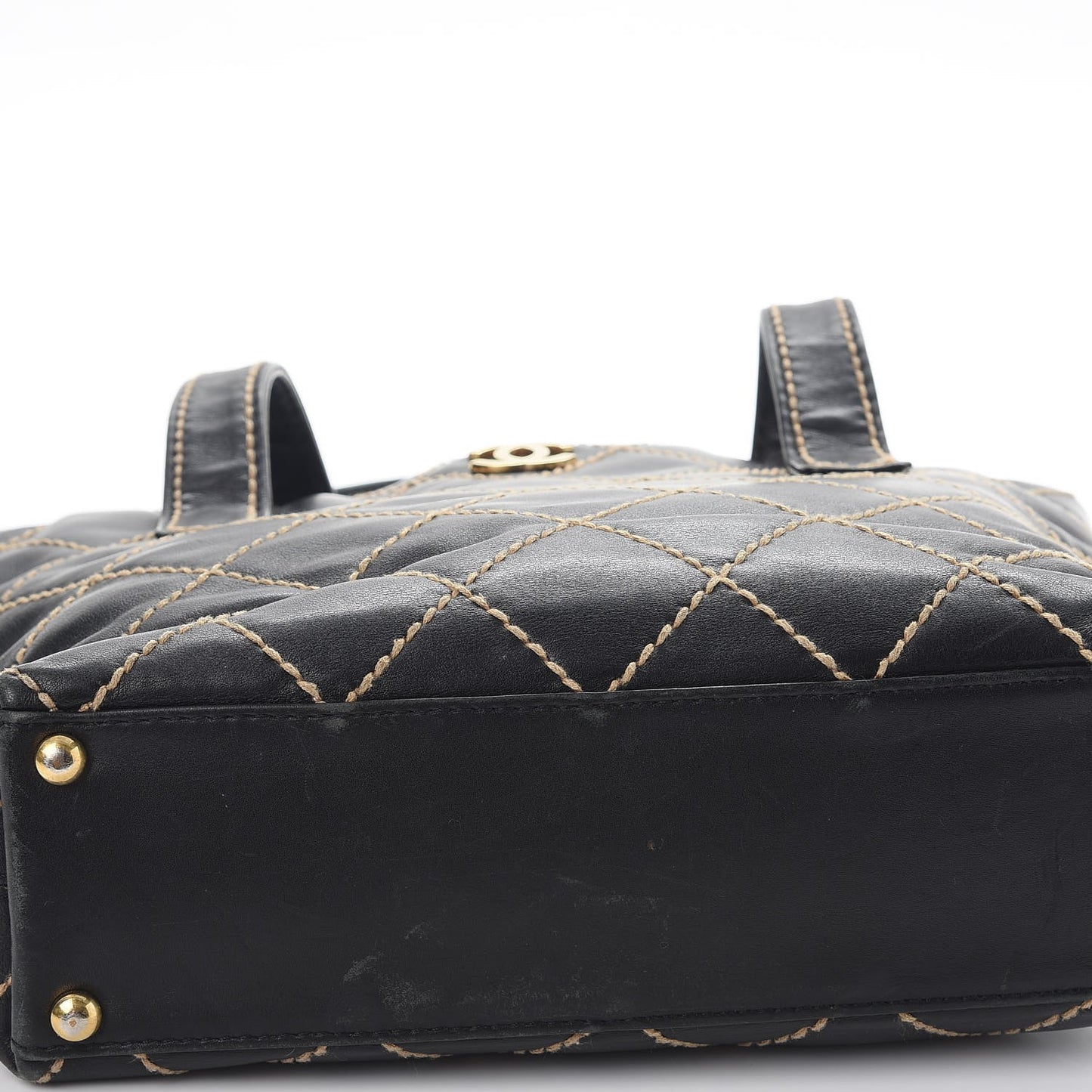 Calfskin Contrast Stitch Surpique Tote Black