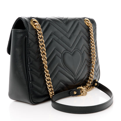 Gucci Calfskin Matelasse Medium GG Marmont Shoulder Bag Black 3 of 12