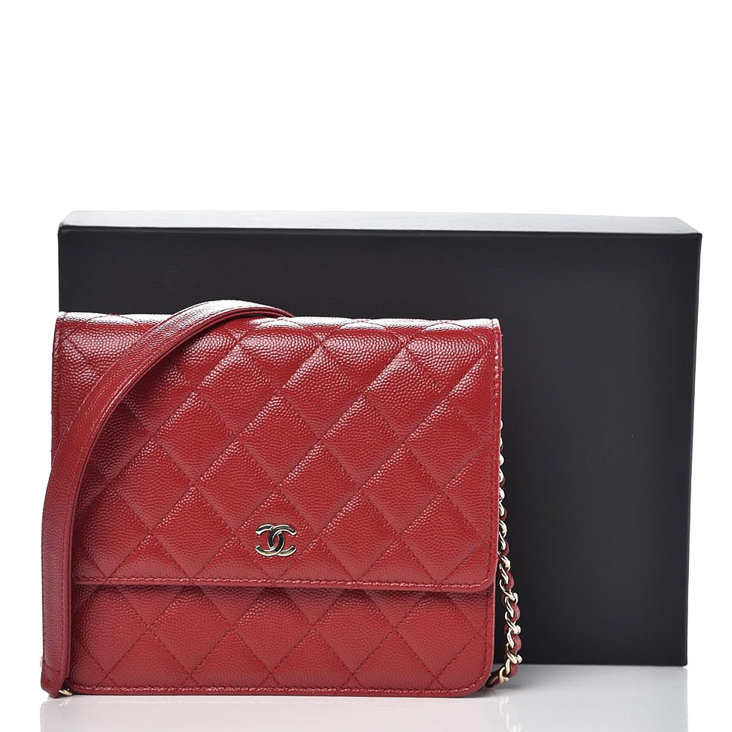 Chanel Caviar Quilted Square Wallet On Chain WOC Dark Red 10 of 10