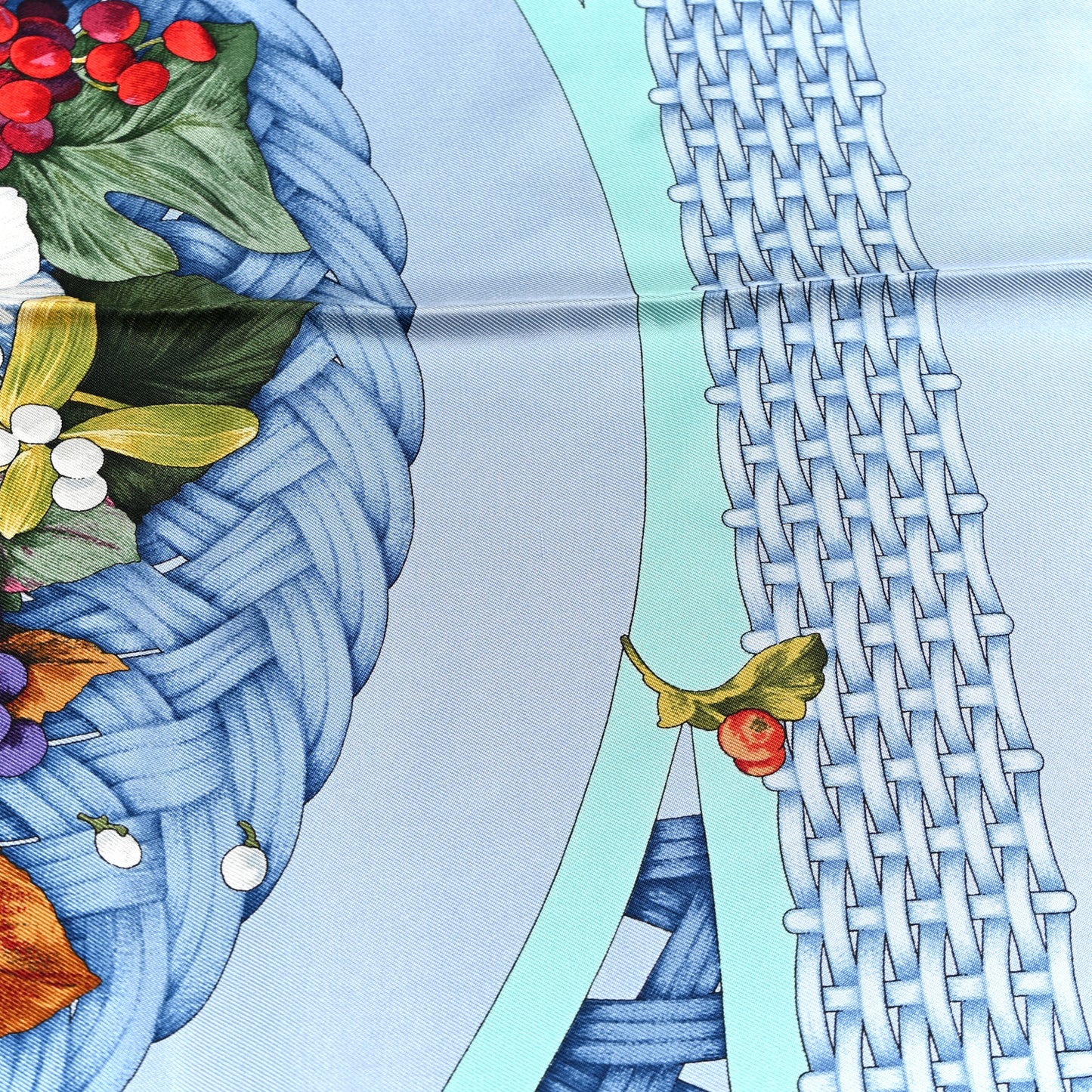 Silk Twill Floral Basket Square Scarf Blue Multicolor