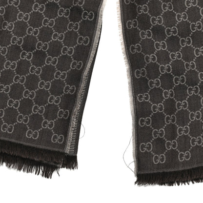 Gucci Wool Silk GG Monogram GGWeblong Fringe Scarf Shawl Rope Dark Brown 1 of 9
