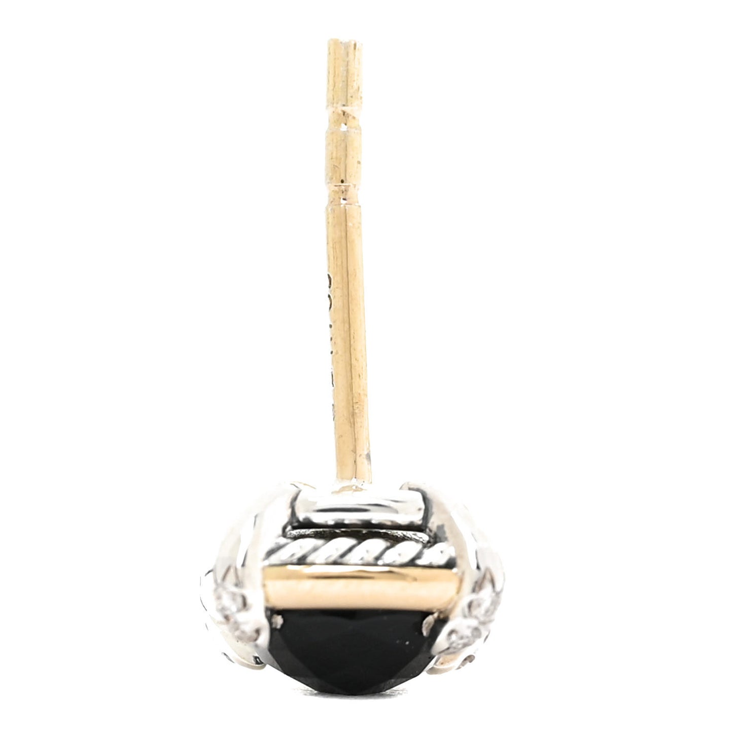 18K Yellow Gold Sterling Silver Diamond Black Onyx 5mm Petite Chatelaine Bezel Earrings