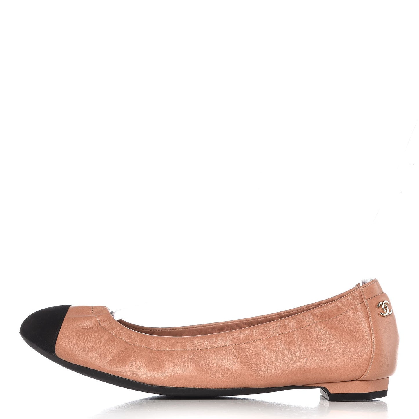 Lambskin Suede CC Elastic Cap Toe Ballerina Flats 36.5 Pink Black