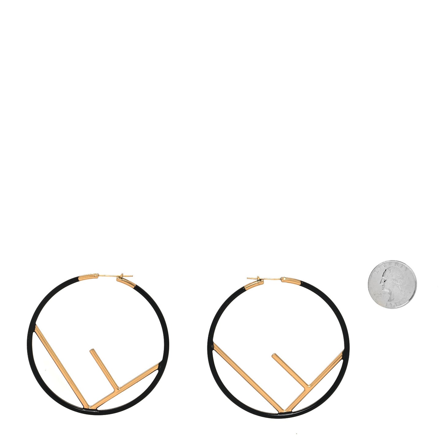 Metal Enamel Large F is Fendi Hoop Earrings Black Gold