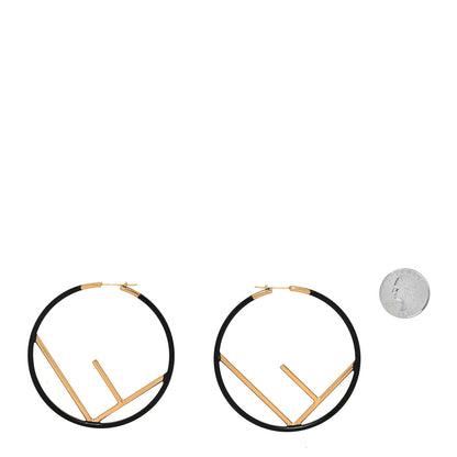 Fendi Metal Enamel Large F is Fendi Hoop Earrings Black Gold 2 of 4