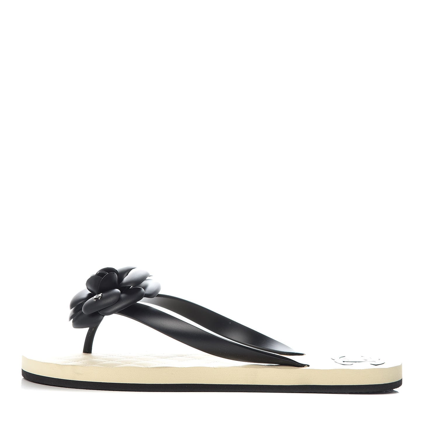 PVC Camellia Thong Sandals 40 Black