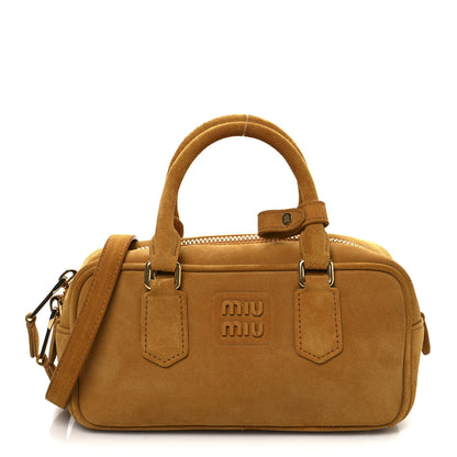 Miu Miu Suede Padded Regular Arcadie Top Handle Bag Whiskey 1 of 11