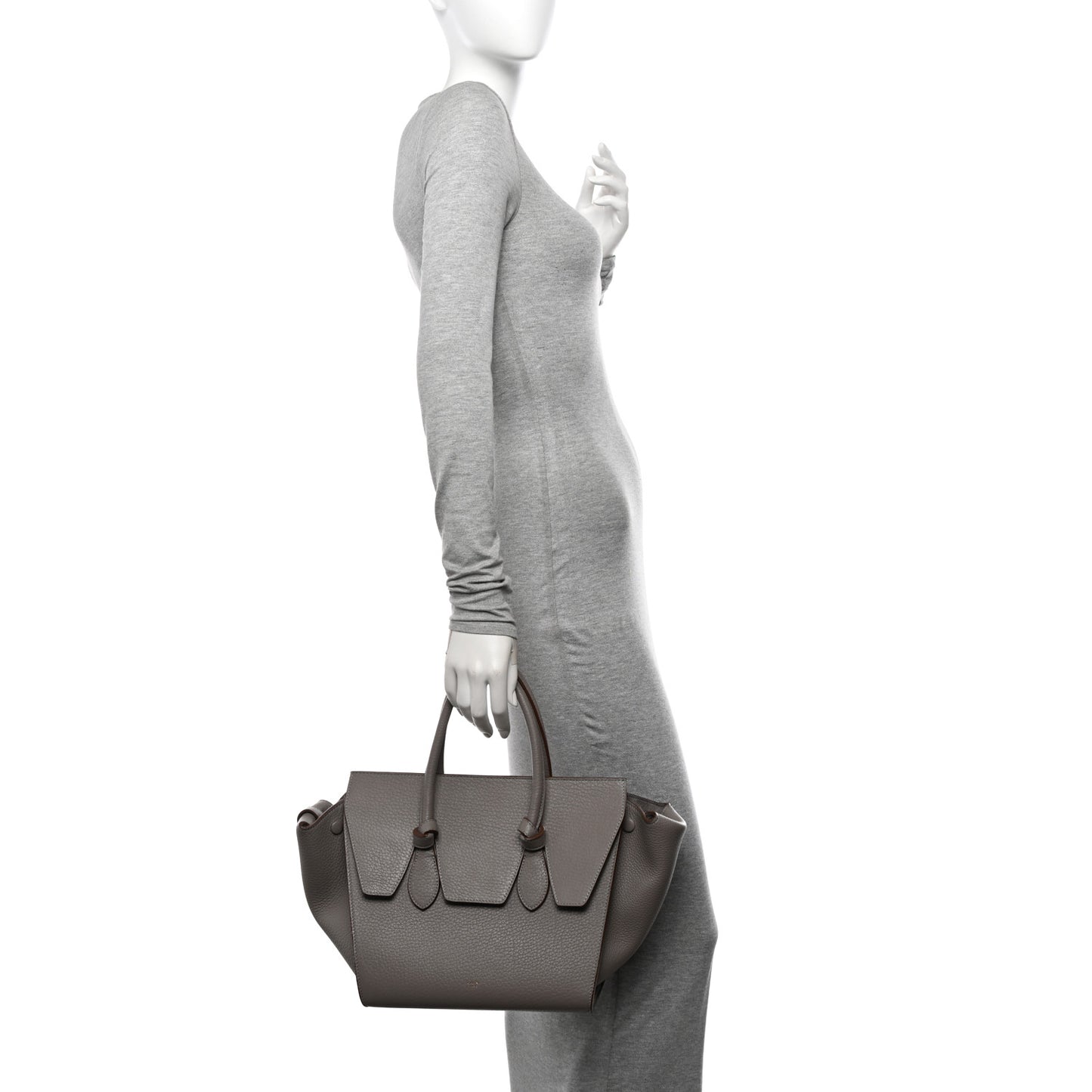 Crisped Calfskin Mini Tie Knot Tote Medium Grey