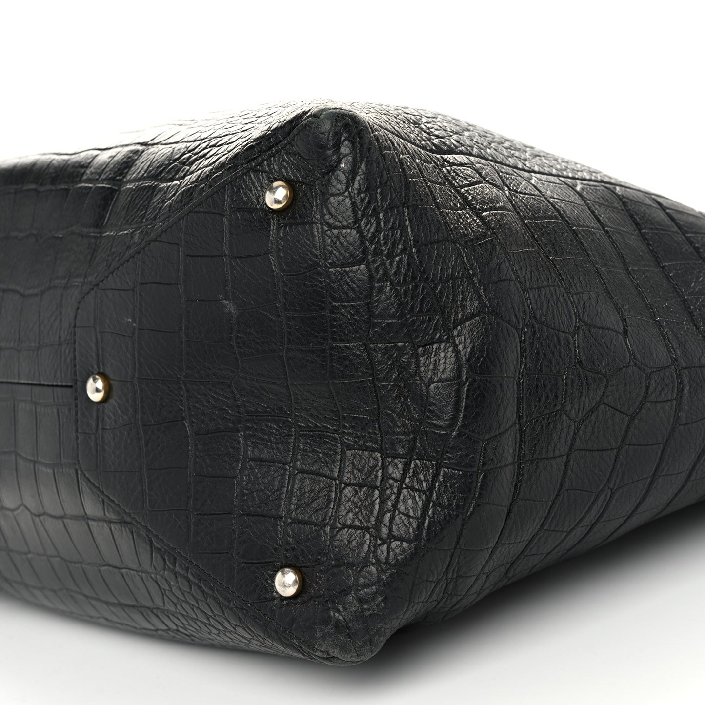 Calfskin Crocodile Embossed Large Cocodile Shopping Tote Black