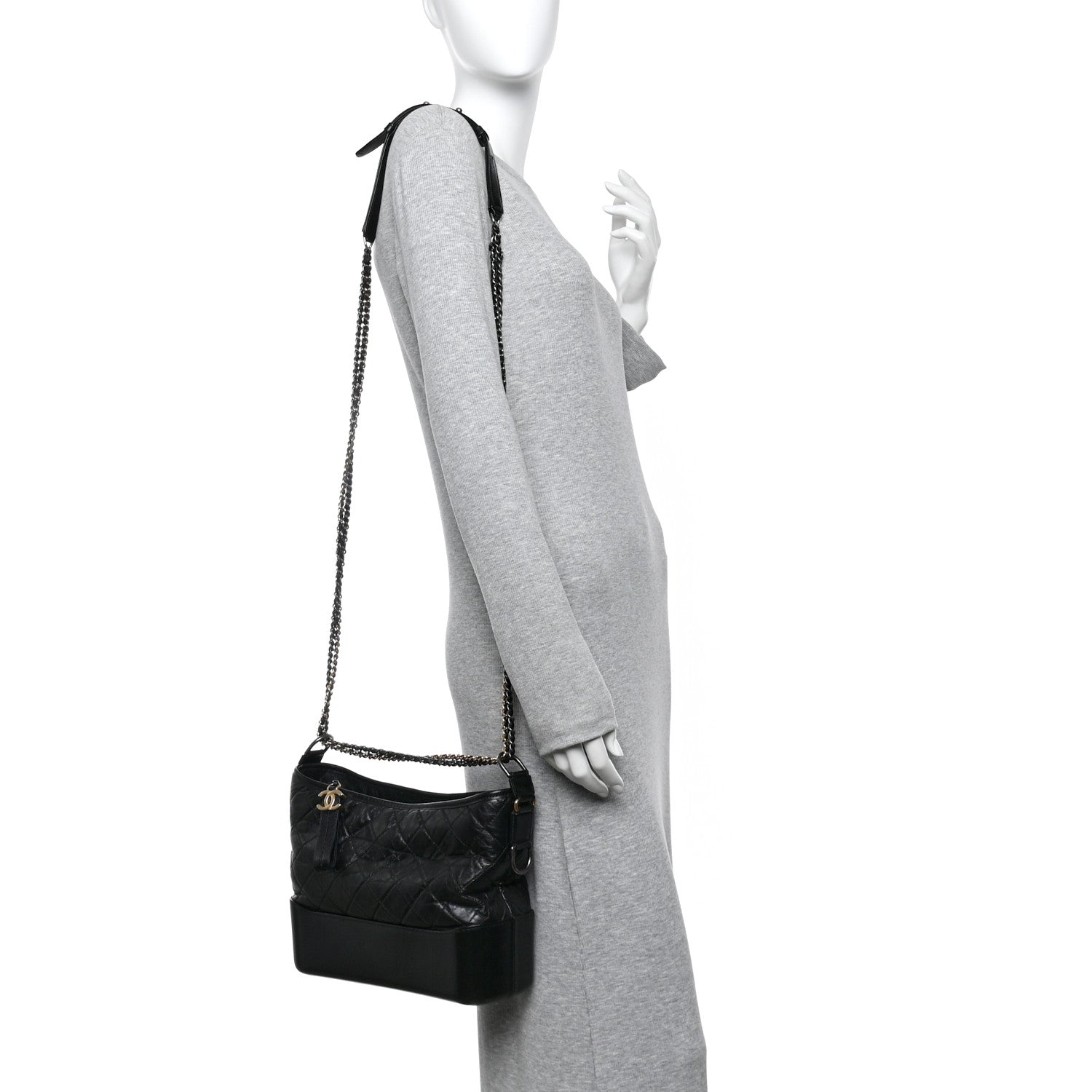 Chanel Aged Calfskin Quilted Medium Gabrielle Hobo Black 2 of 10