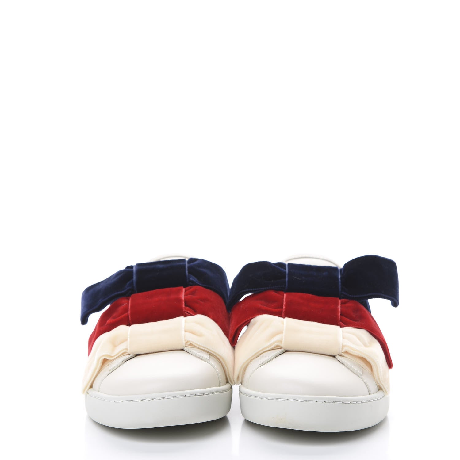 Gucci Calfskin Velvet Womens Bow Ace Sneakers 38 White 2 of 9