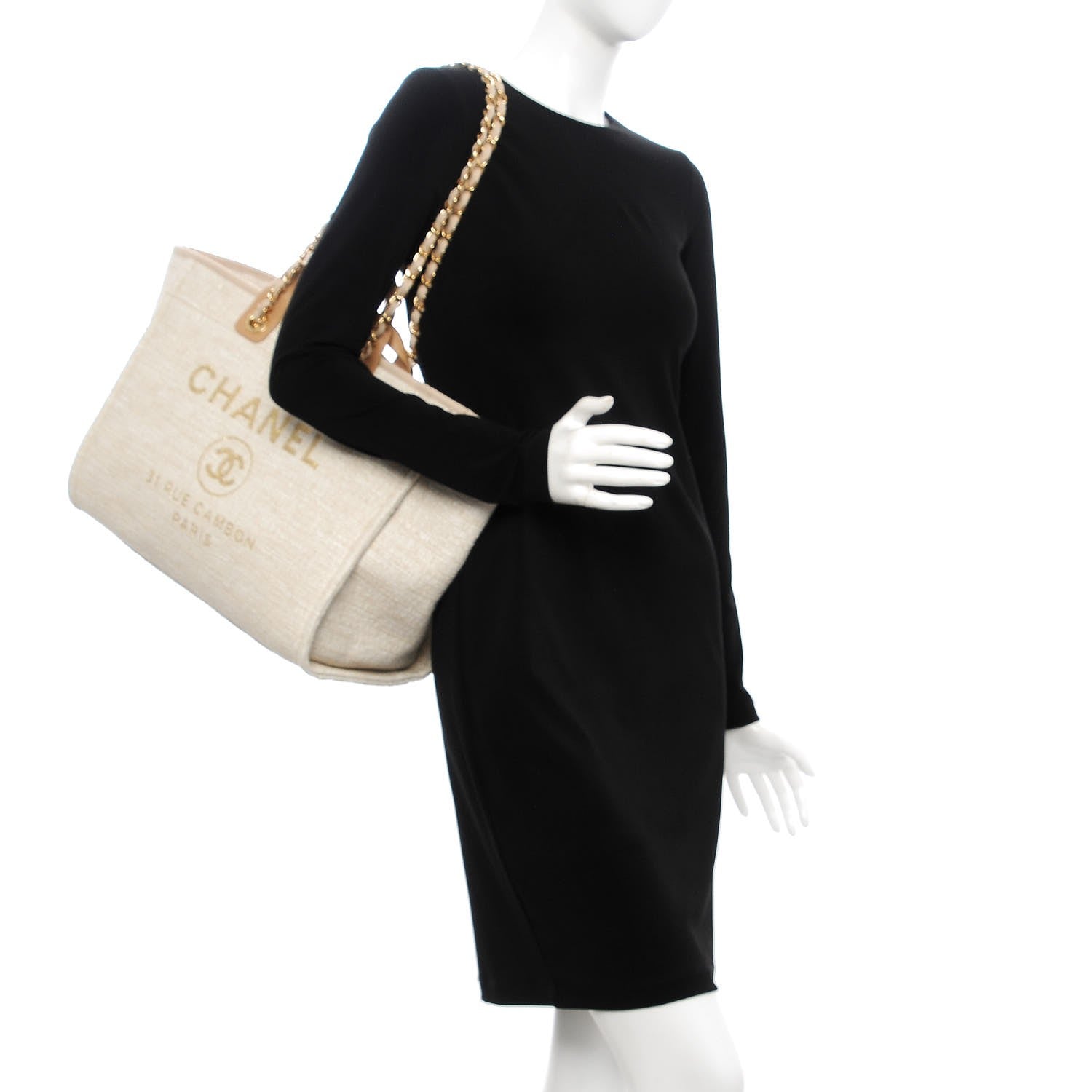 Chanel Canvas Large Deauville Tote Light Beige 2 of 7