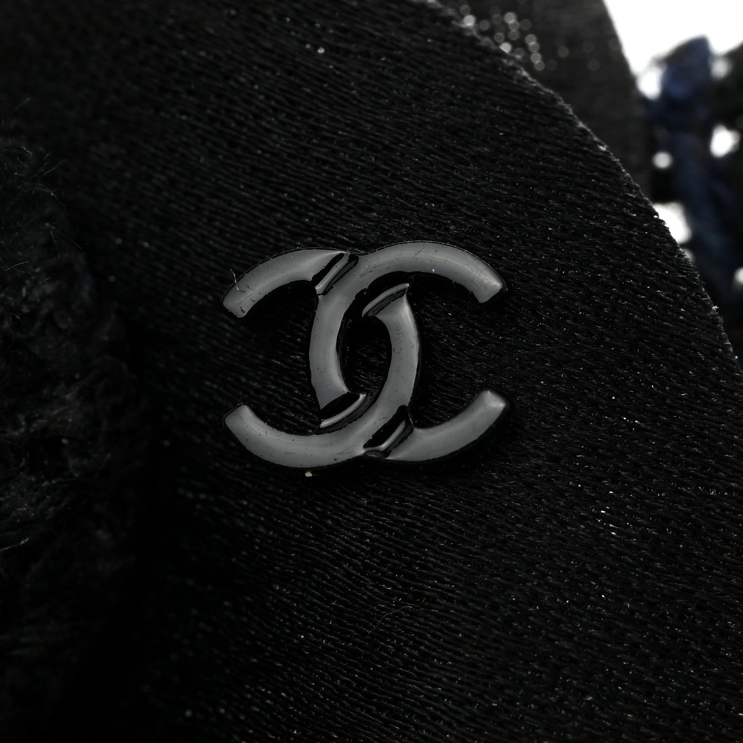 Tweed Fabric Camellia Pin Brooch Navy Blue Black