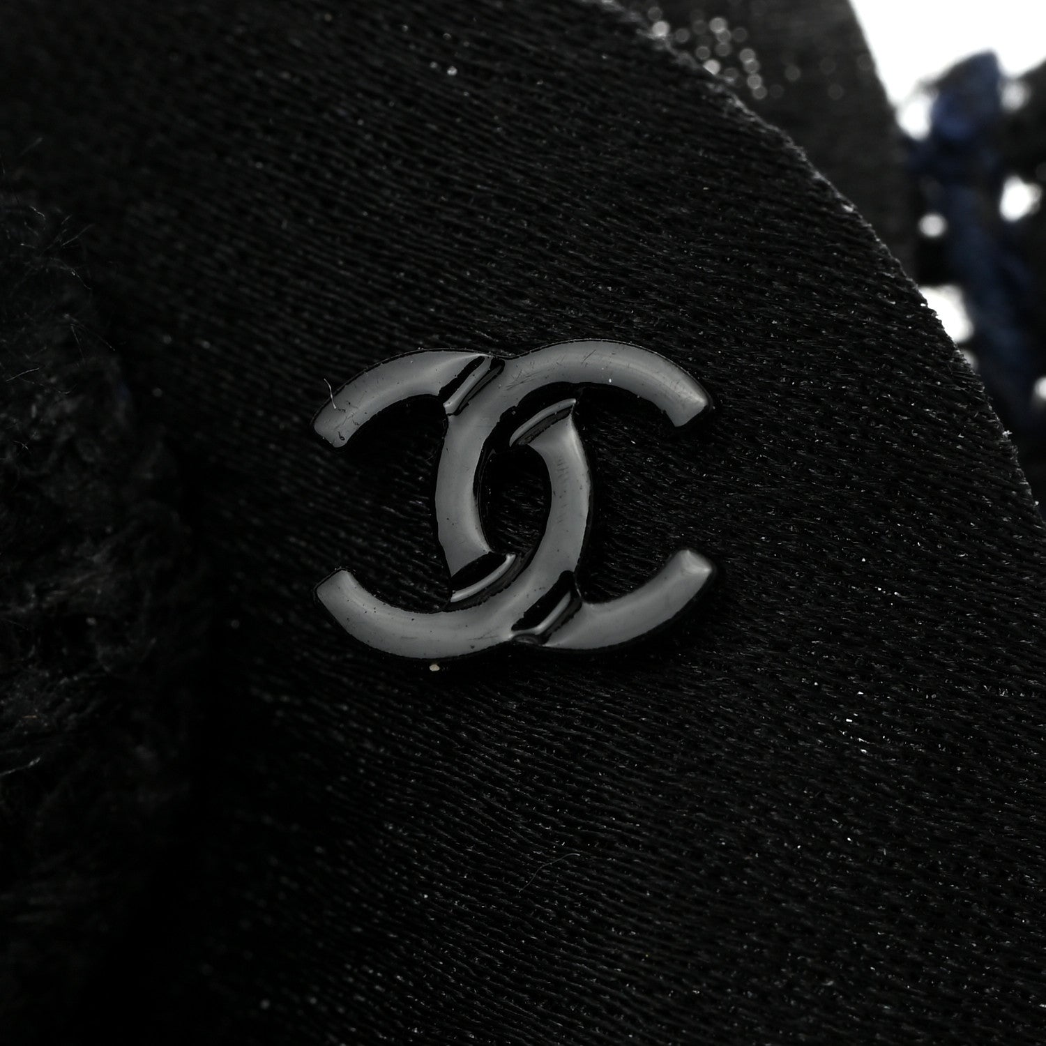 Chanel Tweed Fabric Camellia Pin Brooch Navy Blue Black 3 of 3