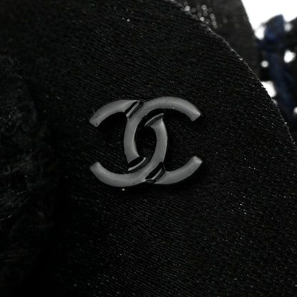 Chanel Tweed Fabric Camellia Pin Brooch Navy Blue Black 3 of 3