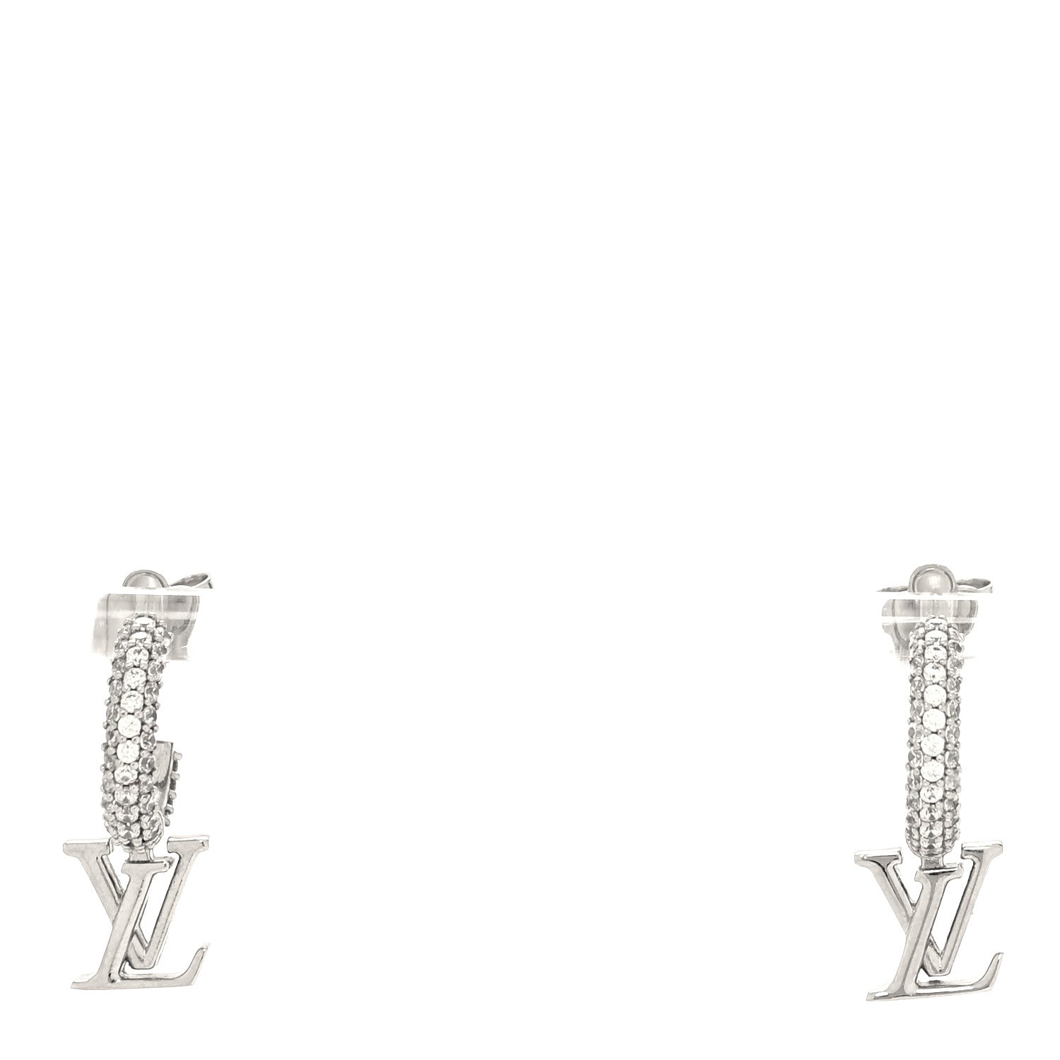 Louis Vuitton Metal Crystal LV Iconic Hoop Earrings Palladium 1 of 6