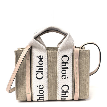 Chloe Linen Calfskin Mini Woody Ribbon Tote Cement Pink 1 of 11