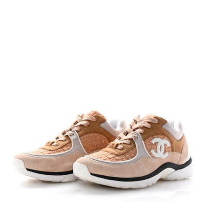 Chanel Suede Tweed Felt CC Sneakers 40.5 Beige 3 of 9