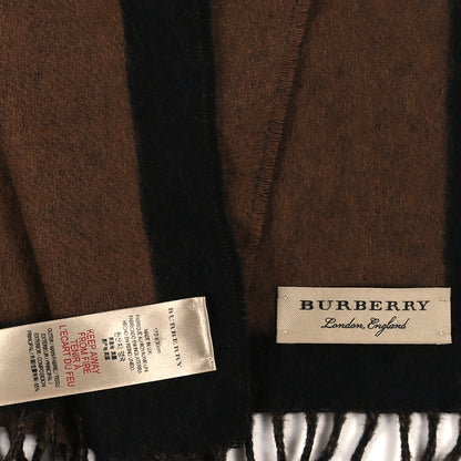 Burberry Cashmere Wool Bi-Color Logo Fringe Scarf Beige Black 3 of 3
