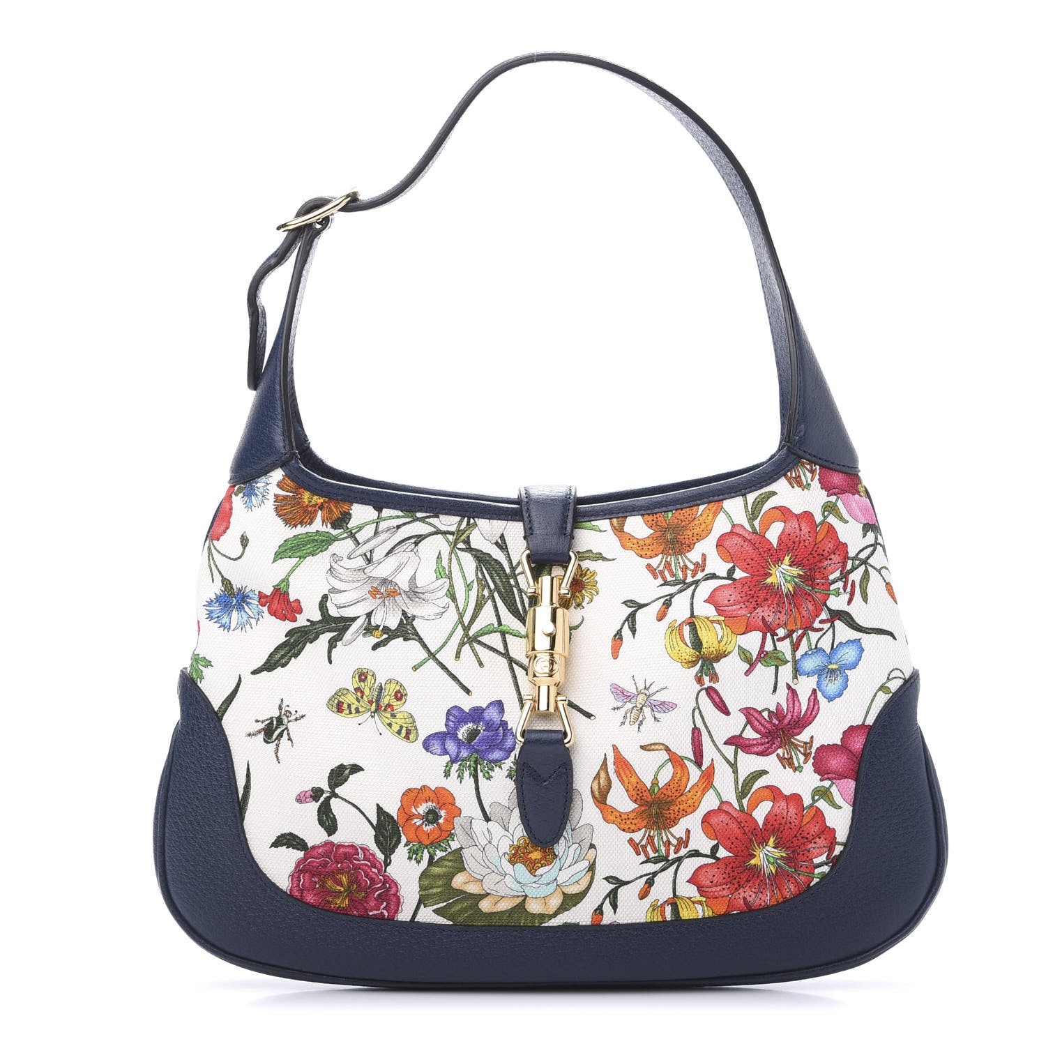 Gucci Canvas Flora Medium Jackie Hobo Blue Agata 1 of 12