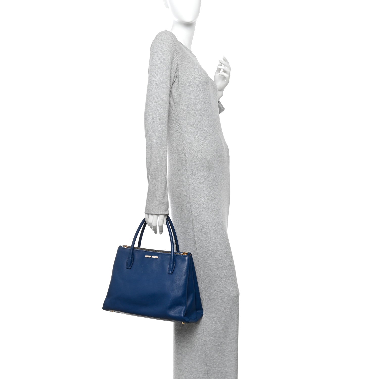 Miu Miu Goatskin Madras Top Handle Double Zip Tote Blue 2 of 13