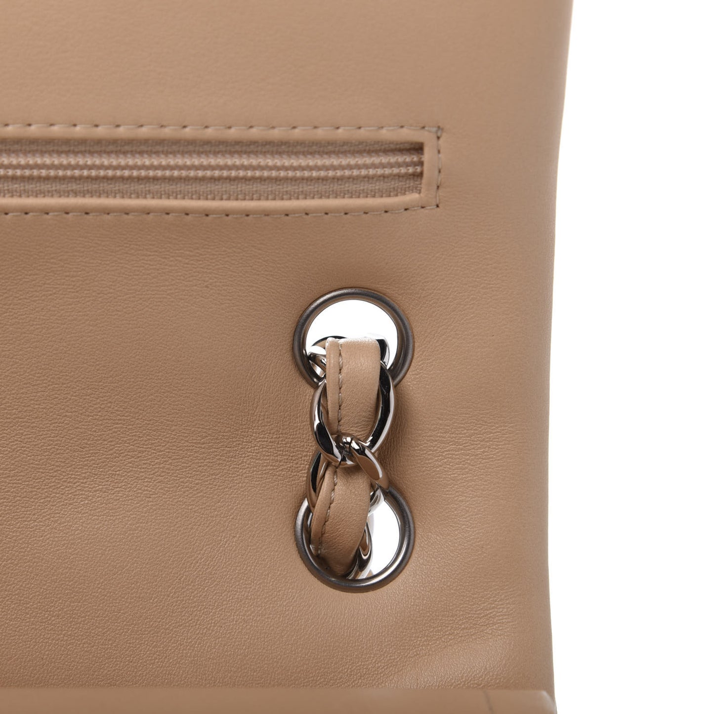 Lambskin Quilted Jumbo Double Flap Beige