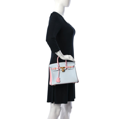 Hermes Chevre Mysore Horseshoe Birkin 25 Bleu Brume Rose Sakura 2 of 11
