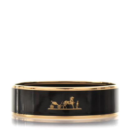 Hermes Enamel Printed Wide Caleche Bracelet 65 Black 1 of 5