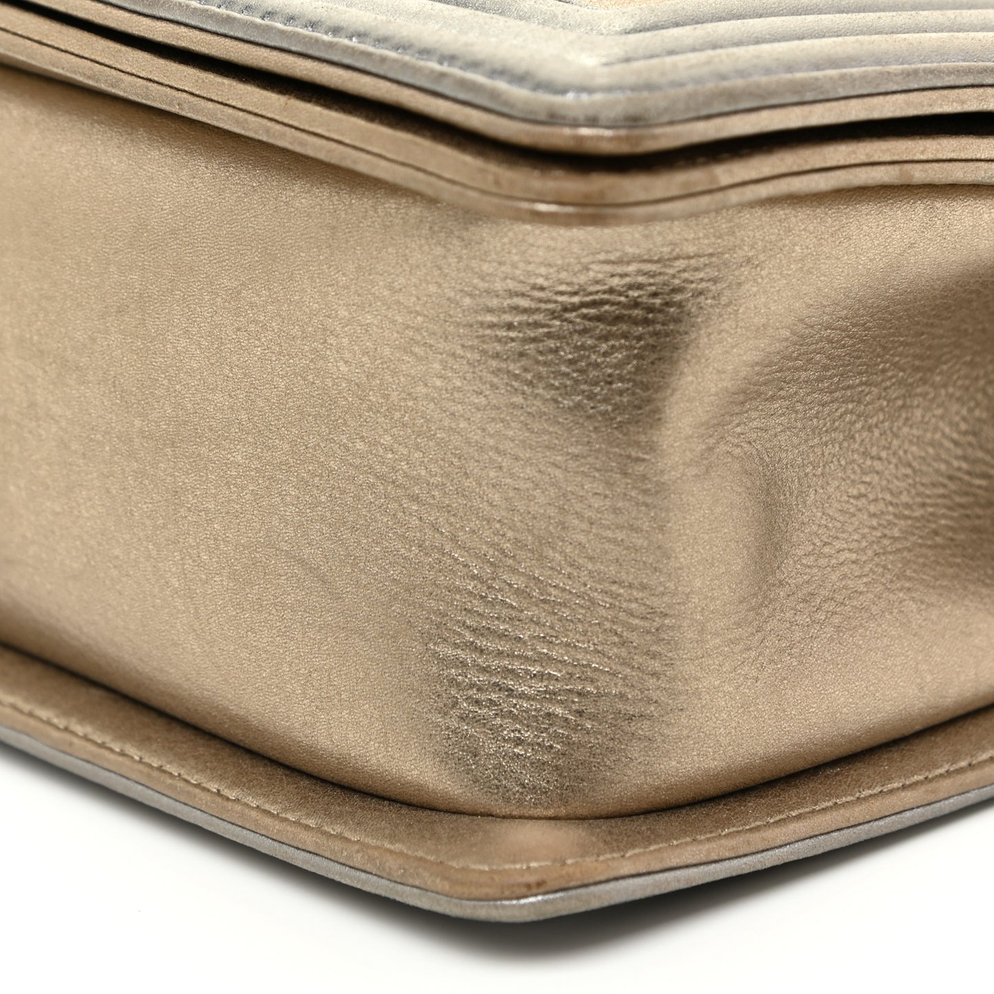 Metallic Calfskin Quilted Medium Boy Flap Khaki