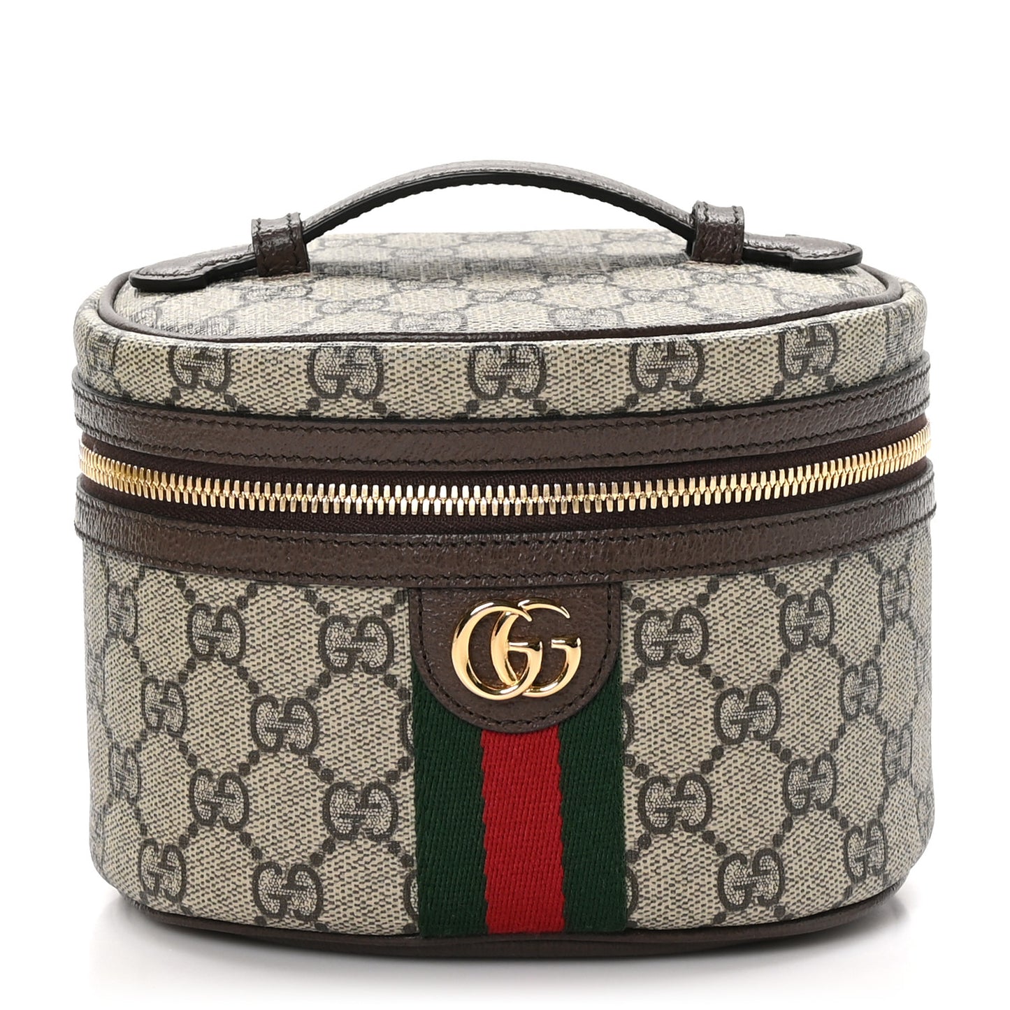GG Supreme Monogram Textured Calfskin Web Ophidia Vanity Cosmetic Case Beige Ebony New Acero