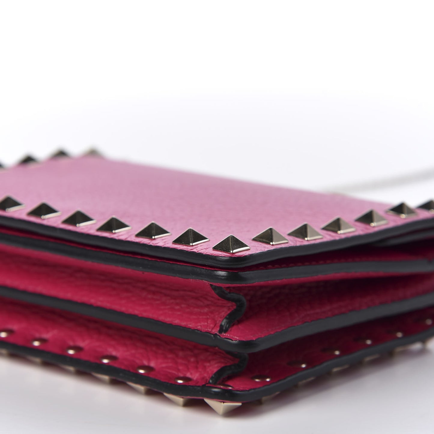 Pebbled Calfskin Rockstud Wallet on Chain Disco Pink