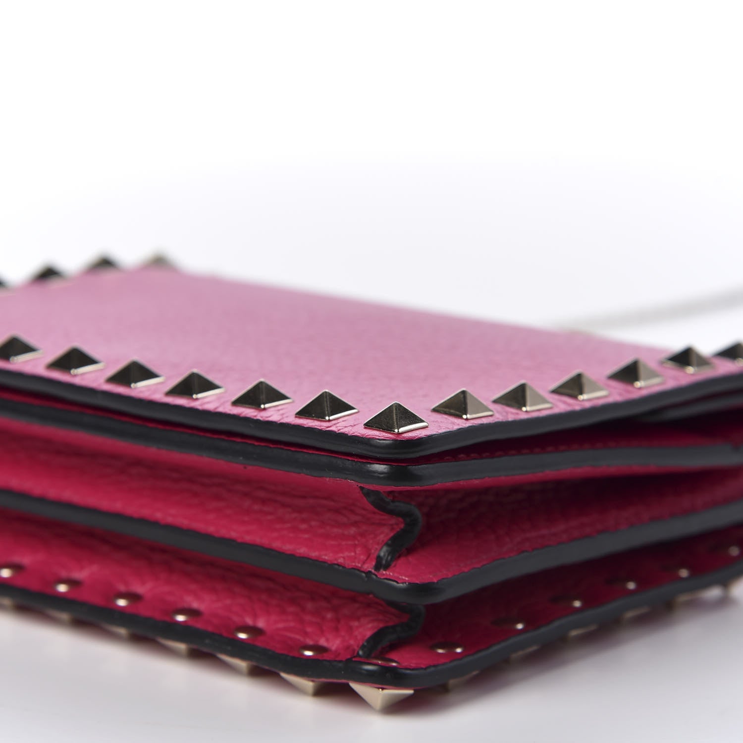 Valentino Garavani Pebbled Calfskin Rockstud Wallet on Chain Disco Pink 6 of 8