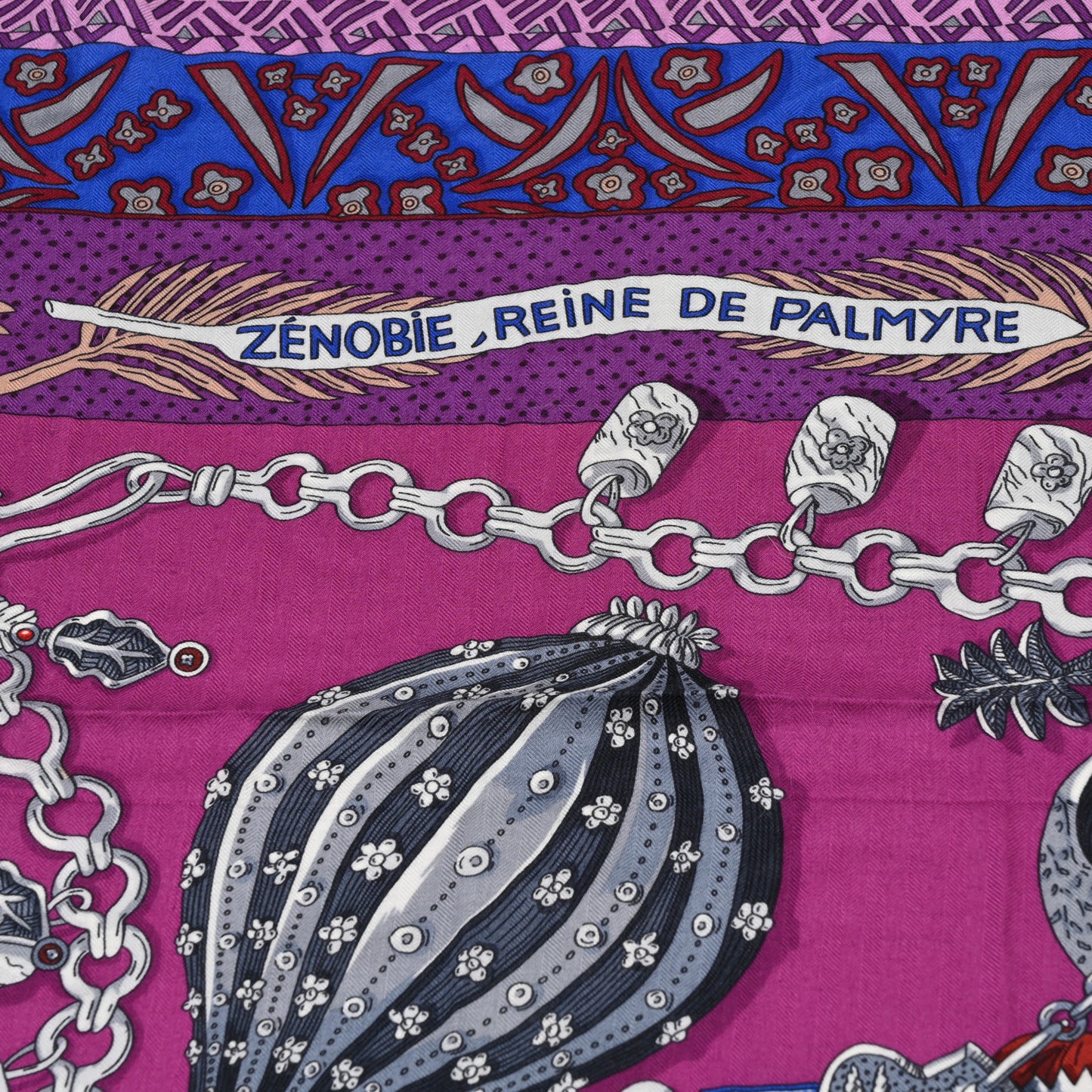 Cashmere Silk Zenobie Reine de Palmyre Shawl 140 Fuchsia Gris Acier Violet