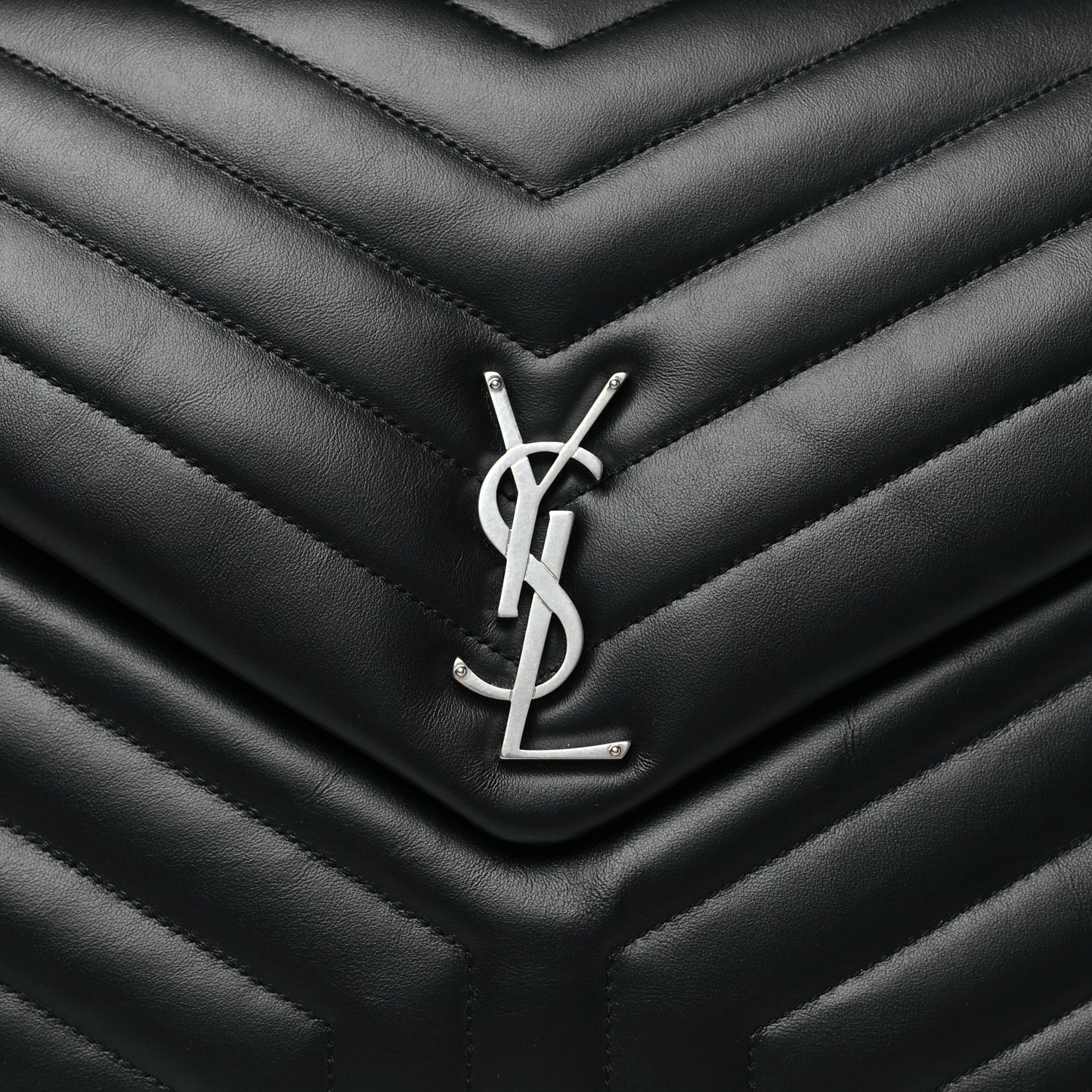 Calfskin Y Quilted Monogram Large Loulou Chain Satchel Black