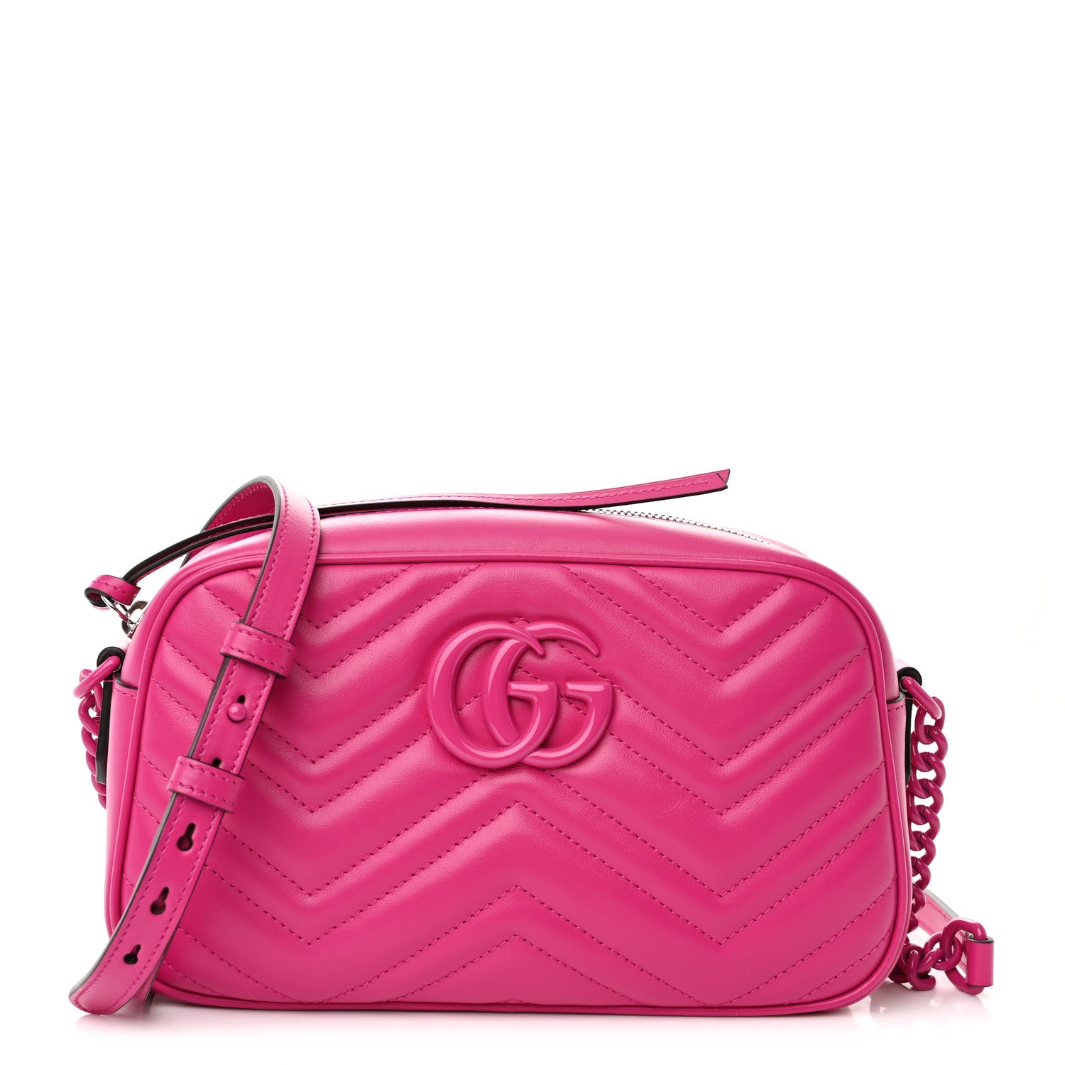 Gucci Calfskin Matelasse Monochrome Small GG Marmont Chain Shoulder Bag Classic Fuxia 1 of 11
