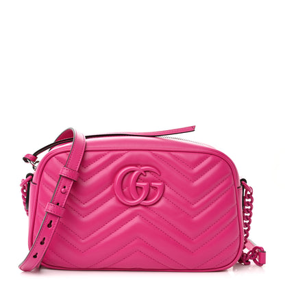 Gucci Calfskin Matelasse Monochrome Small GG Marmont Chain Shoulder Bag Classic Fuxia 1 of 11